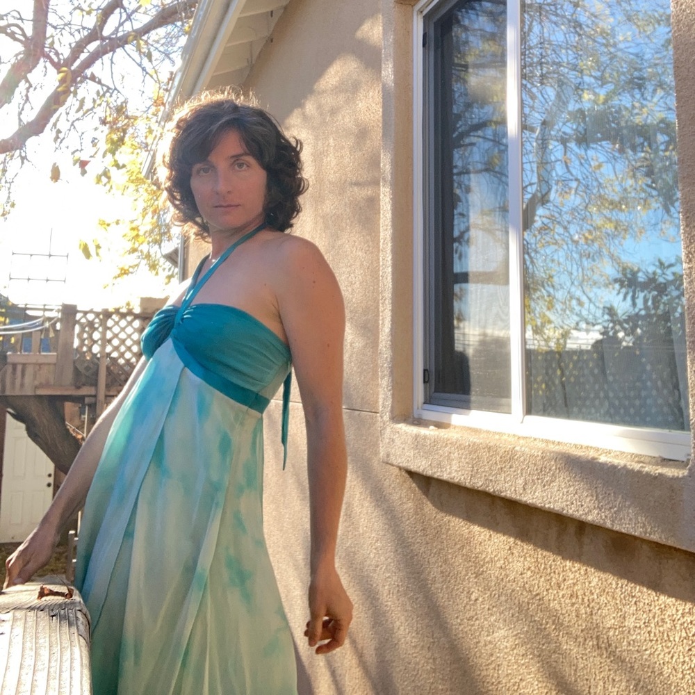 Vintage ‘90’s Y2K Bebe Halter Empire Waist Silk Midi Dress - Picture 5 of 7